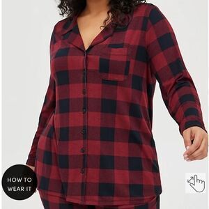 Torrid Red & Black Buffalo Plaid Button Front Sleep Shirt Size 3